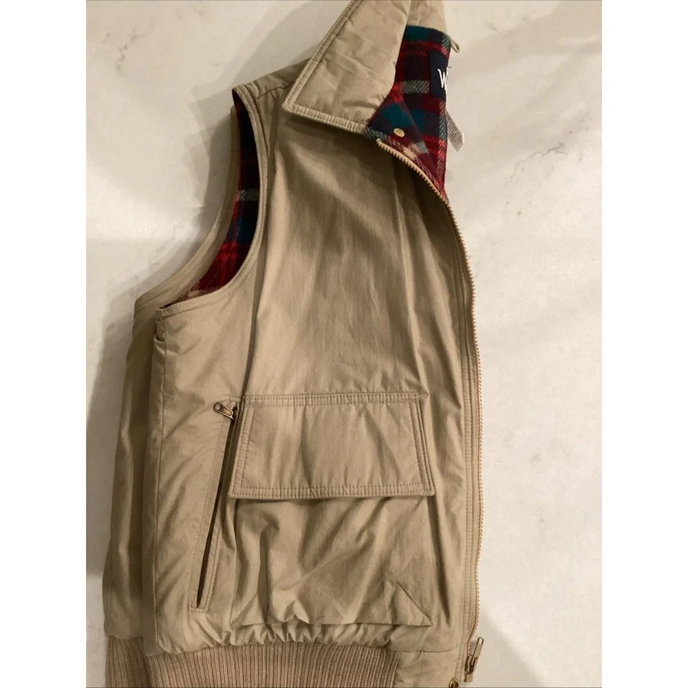 Woolrich Wool Blanket Lined Canvas Hunting Vest Plaid/Tan Men's Large Vintage